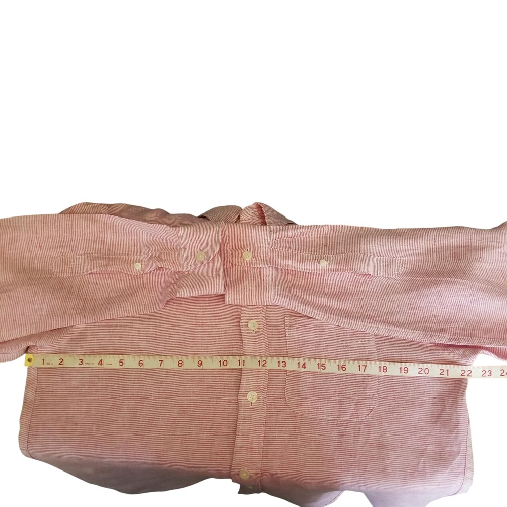 Abercrombie & Fitch Mens 100% Linen Long Sleeve Shirt Pink Stripe M Button Down - Picture 9 of 13